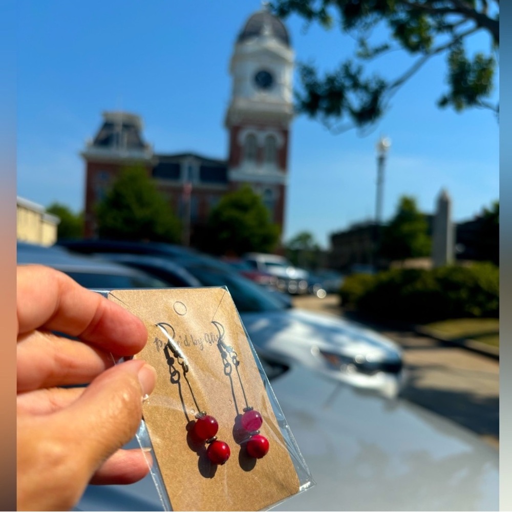 Red dangle earrings PeacedbyAlise custom • TVD+ inspired • each bead is unique